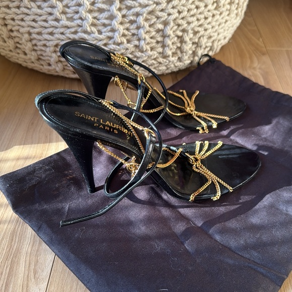 Saint Laurent Black and Gold Chain Heels - Picture 5 of 9